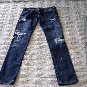 Current/Elliott Blue Skinny Jeans with Distressed Detailing